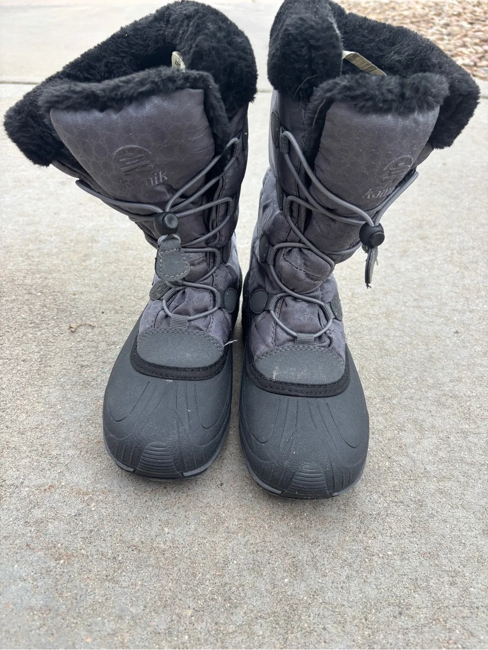 Kamik Kids Grey Winter Snow Boot with Black Fur Trim